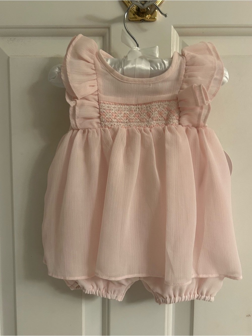 NWT-Edgehill Collection Baby Pink Ruffle Smocked Bib Romper